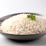 ai-generated-cooked-plain-white-basmati-rice-in-a-gray-plate-isolated-on-white-background-free-photo